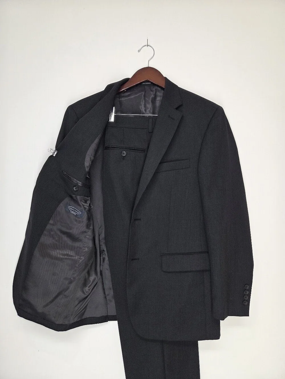 Pronto Uomo Platinum 40R 34W Charcoal Gray 2pc Suit 100% Wool Notch Lapel